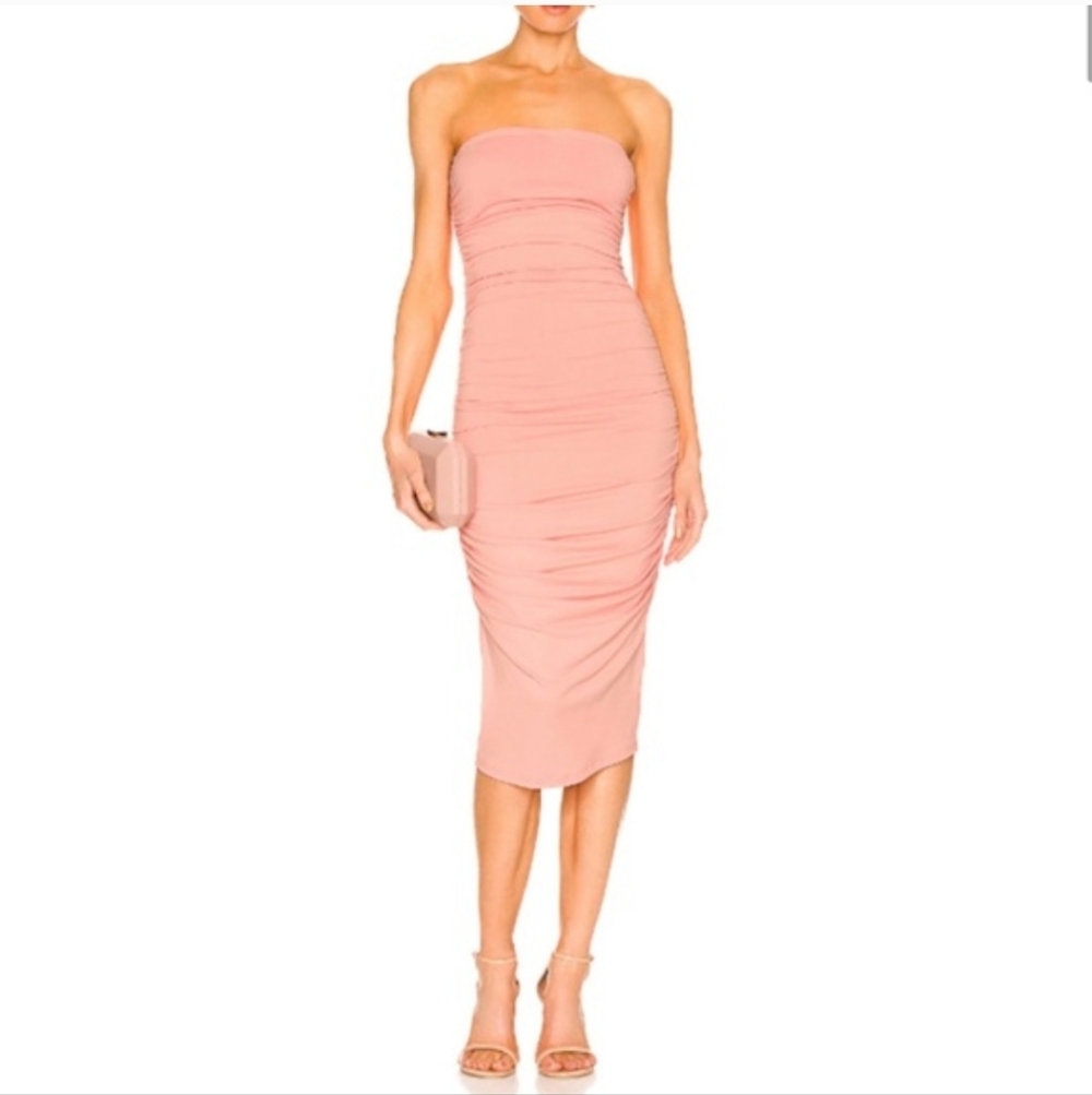 NWOT Susana Monaco x Revolve Tube Ruched Midi Peach Dress Sz M - NEW $158